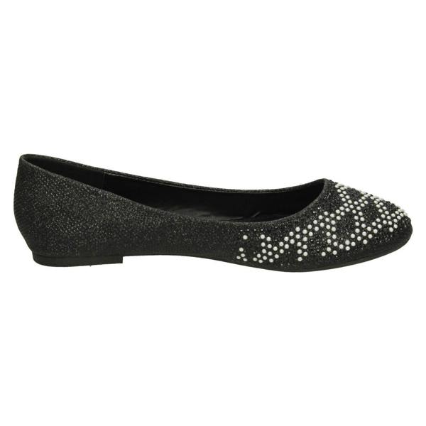 Spot On Ladies Spot On Diamante Bead Ballerinas F80385
