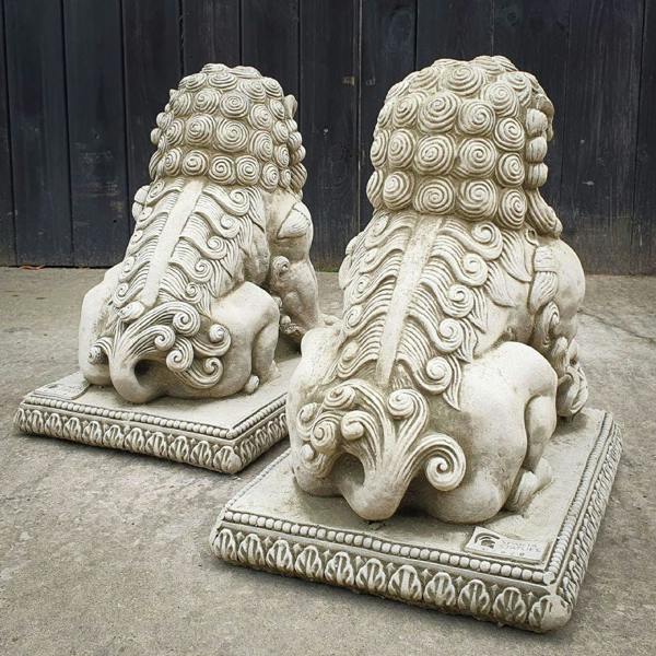 SPA Stone Cast Pair of Chinese Oriental Foo Dogs Outdoor Decor