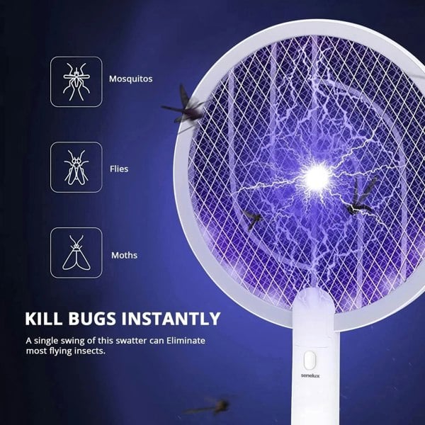 Senelux Electric Rechargeable USB Fly Swatter & Bug Zapper 2-in-1 Racket Fly Killer