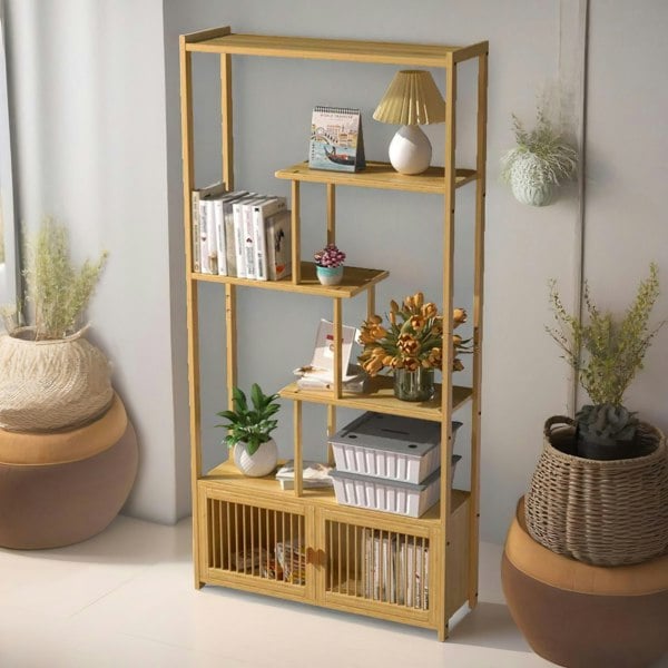 Rafaelo Mobilia Bamboo Bookcase Storage Cabinet Open Shelving Unit Brown