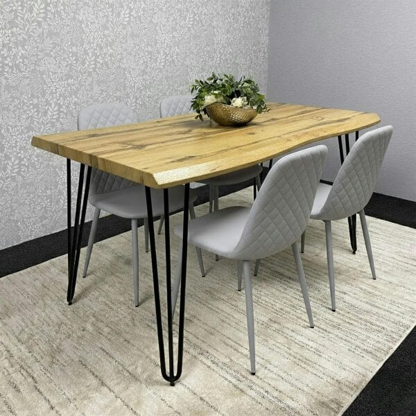 Kosy Koala Modern Dining Table Set With 4 Grey Gem Pattern Chairs Dining Room Furniture