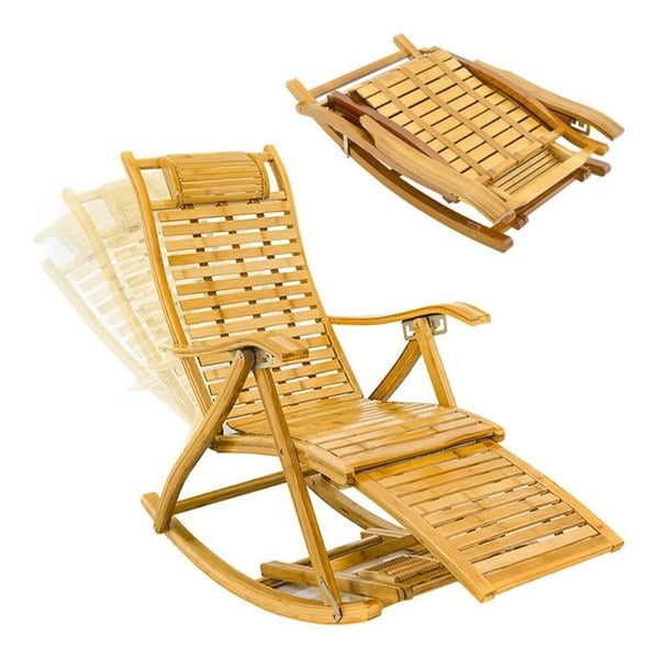 Bamboo Rocking Chair Foldable Recliner Sun Loungers Living and Home
