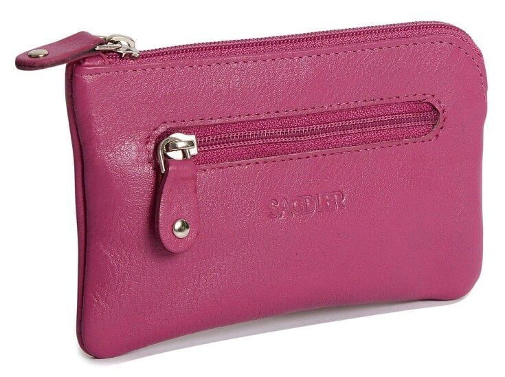 SADDLER Compact Leather Coin & Card Purse "Ellie" – Handmade by Saddler | RFID Protected & Gift Boxed | With Front Zip Pocket & Key Holder - Magenta