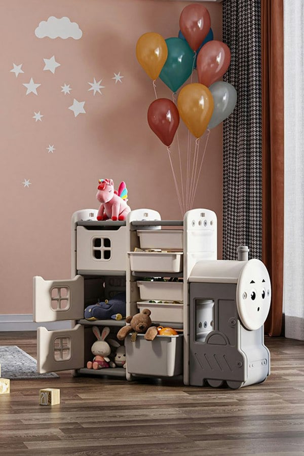 Living and Home Children's Landing Train Cute Toy Clothes and Books Storage Rack