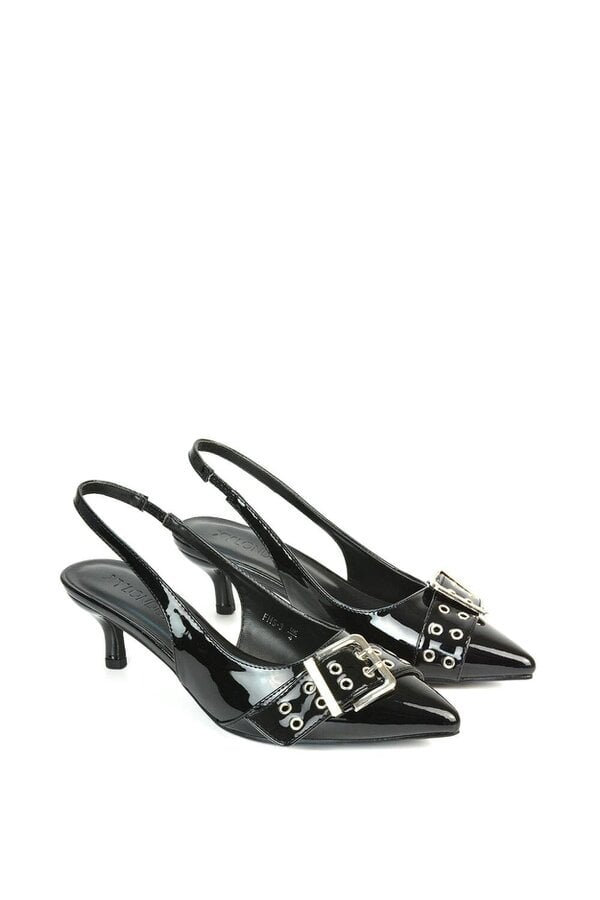 XY LONDON Pointed Toe Kitten Heels With Buckle
