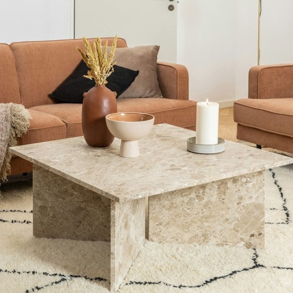 Furniture To Go Vega Square Coffee Table with Brown Marble Top 90cm