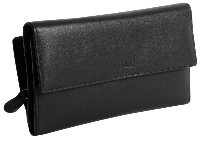 SADDLER ELLA Leather 18cm Trifold Purse - 20 Card Slots, Several Coin and Note Sections - RFID Protected - Black