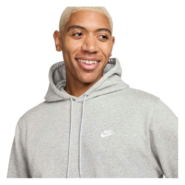 Nike Mens Club Regular Hoodie - Heather Grey/White - 