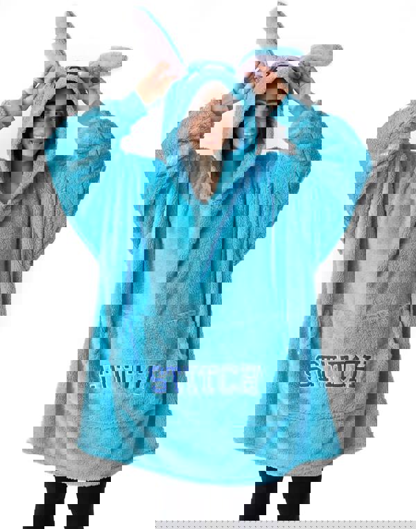 Disney Womens Blue Applique Ears & Lettering Blanket Hoodie (One Size)