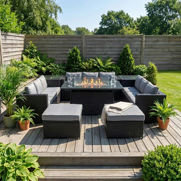 Monstershop 11 Seater Rattan Furniture Set With Firepit – Black