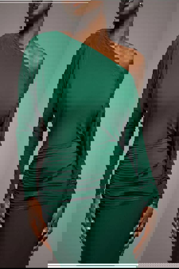 Bat Wing Elasticated Side Gather Maxi Dress - Emerald Green DR4889