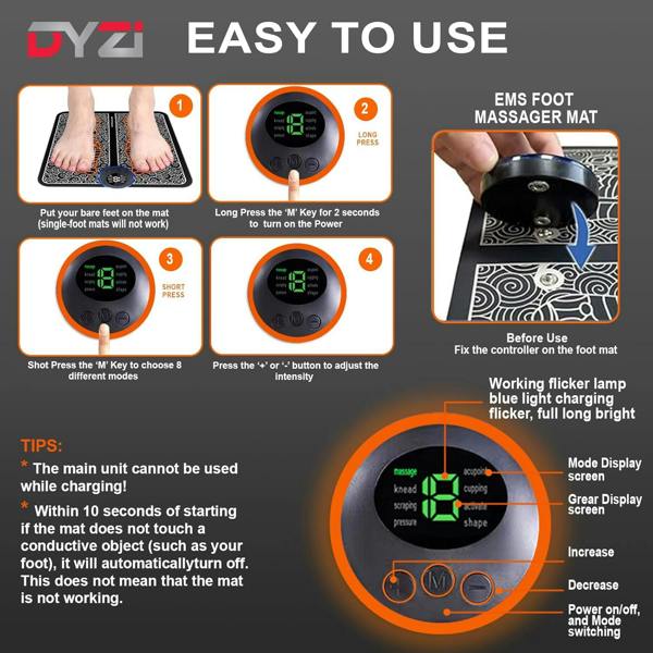 Dyzi EMS Foot Massager Electrical Muscle Stimulation for Pain Relief and Improve Circulation