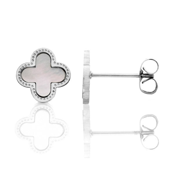 Say It With Clover Earrings - Stainless Steel (Silver Plated & Faux Pearl)