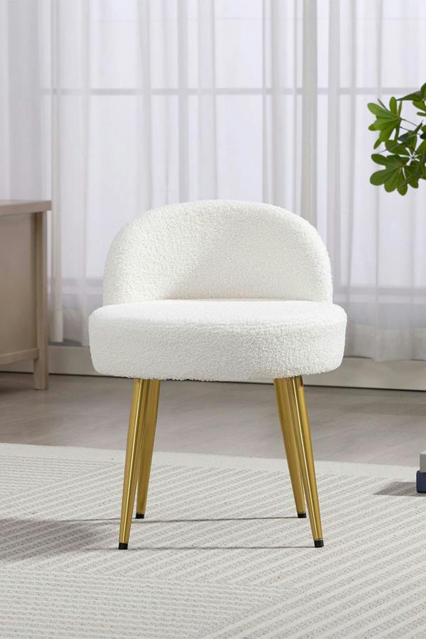 Living and Home Teddy Fleece Dressing Table Stool with Iron Legs