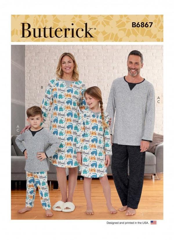 Butterick Sewing Pattern 6867, Pyjamas for Women, Men, Teenagers, Kids, A (XS-S-M-L (Children) S-M-L-XL (Misses Men)) - Easy