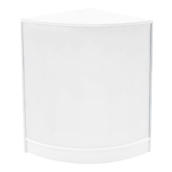 White corner display counter from the Hera LED Shop Counter Set, featuring a smooth surface and sleek, modern design