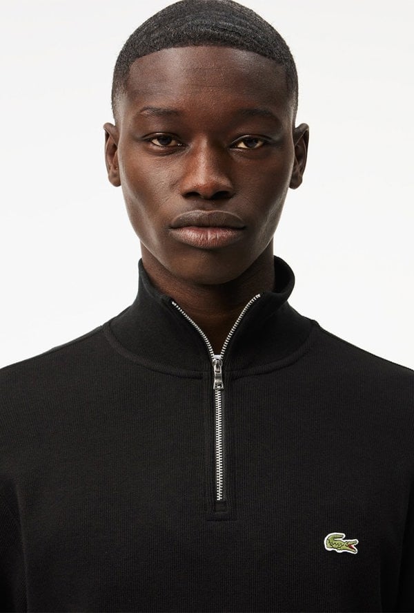 Lacoste Men's Zip-Up High Neck Interlock Sweatshirt - Black