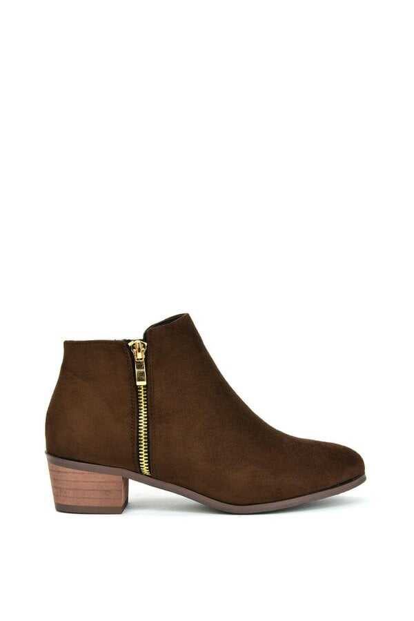 XY LONDON Low Heel Zip Up Western Ankle Boots - Brown