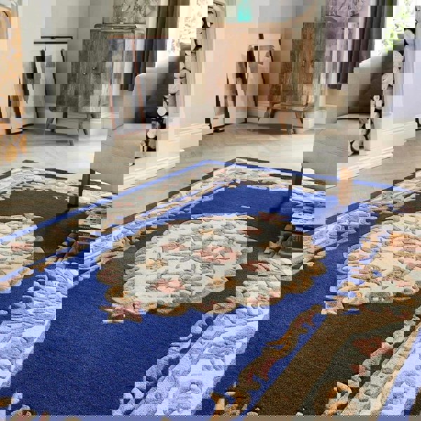 Shensi Navy Medallion Rug | Traditional Hand-Tufted Wool Rug