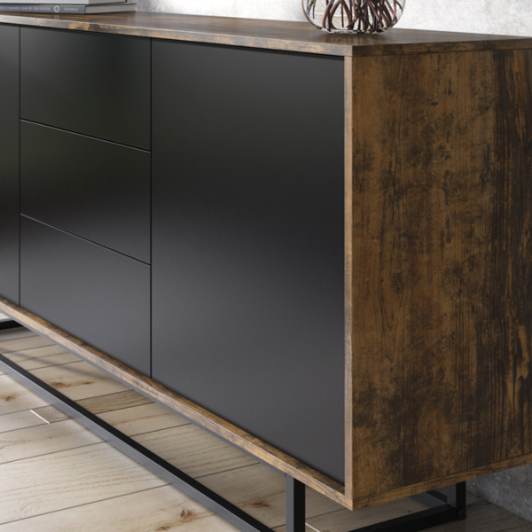 Mex Furniture Bold 160cm Industrial Loft TV Unit Cabinet Vintage Oak Cupboard