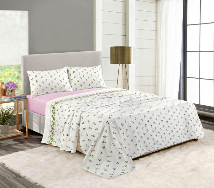 Rosebud Flannelette Sheet Set - Pink - King