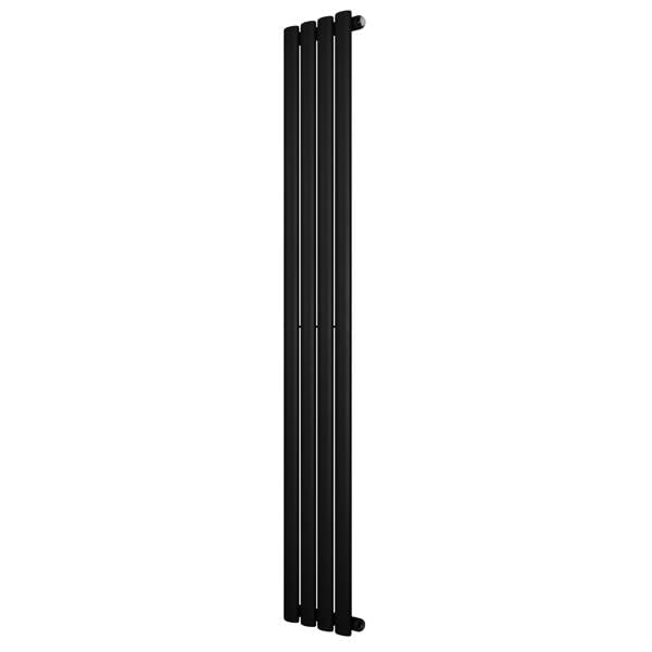 Sleek black oval single column radiator measuring 1600 x 240mm, featuring a smooth finish and modern design for efficient heating
