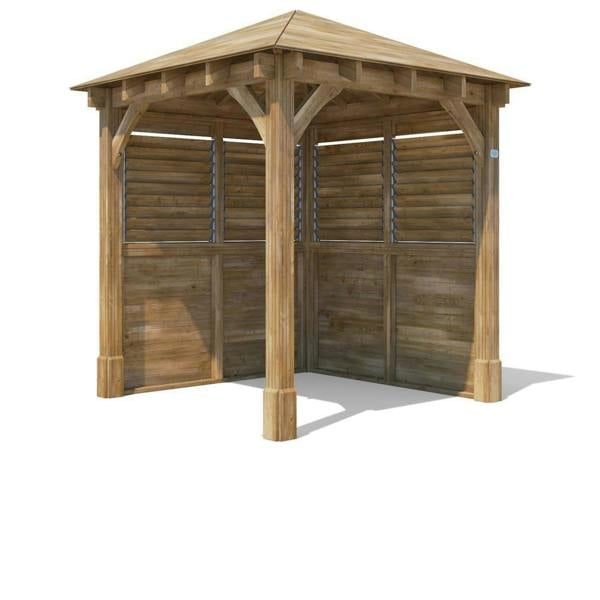 Dunster House Wooden Gazebo Kit Louvre Walled 2.5m x 2.5m Heavy Duty Garden Shelter Roof Shingles Leviathan