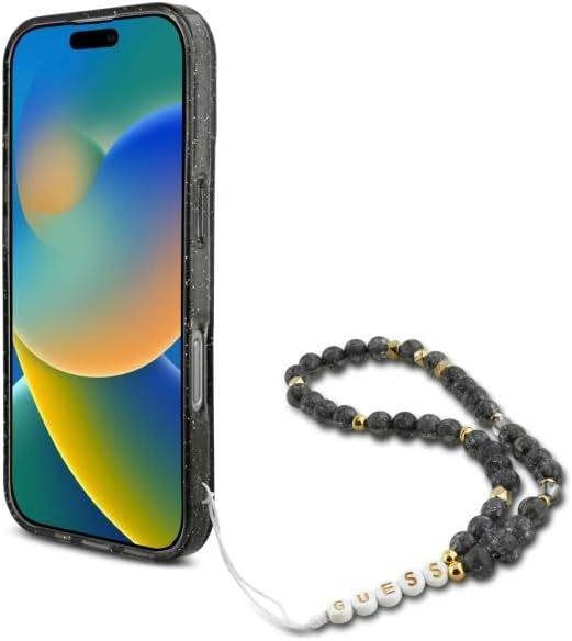 Guess IML Glitter With Pearl Strap MagSafe Case for iPhone 16 Pro Max 6.9" Black - GUHMP16XHGCRELSK