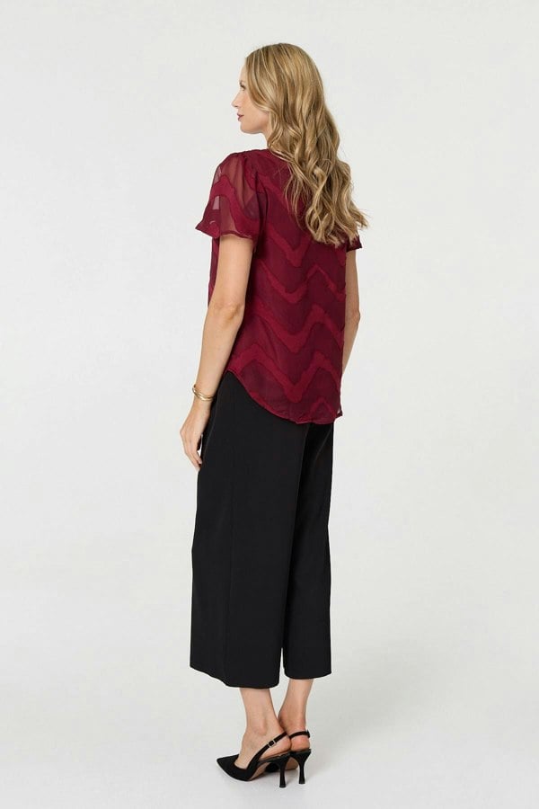 Burgundy | Chevron Print Layered Ruched Blouse
