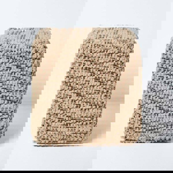 HOMESCAPES Cube Cotton Knitted Pouffe Footstool Bean Filled Hand Knitted