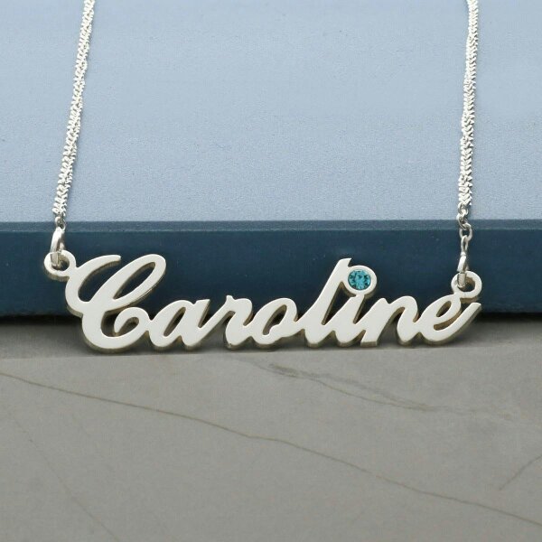 Christopher James of London Sterling Silver Personalised Carrie Style Name Necklace With Birthstone