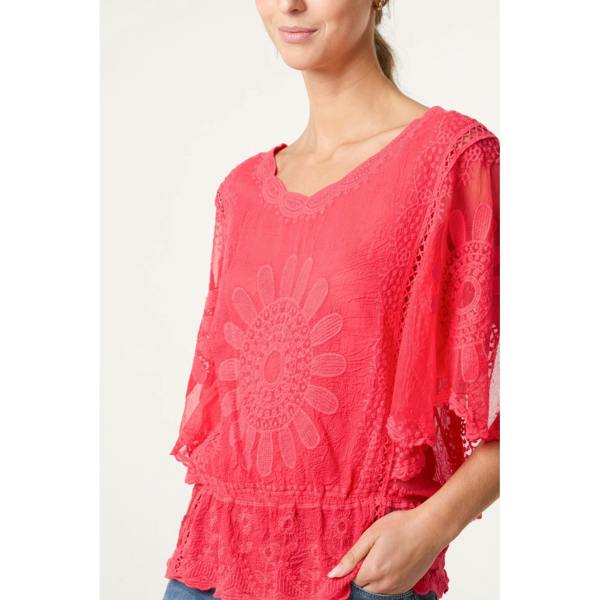 Blue Vanilla Sun Flower Lace Sleeve Blouse