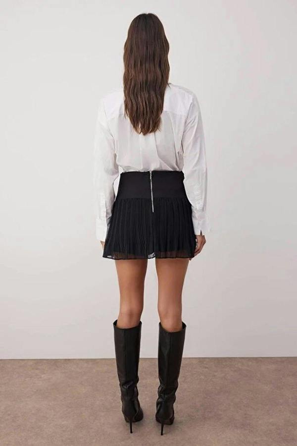 WOVCOR Pleated Lined Woven Mini Chiffon Skirt