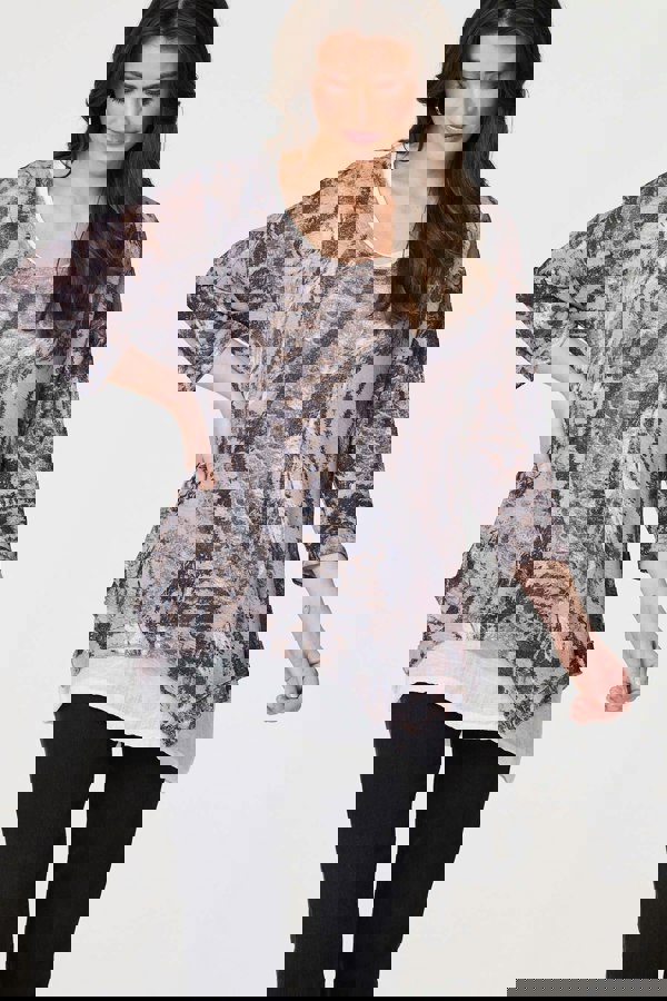 Beige | Animal Print Double Layer Relaxed Tunic Top
