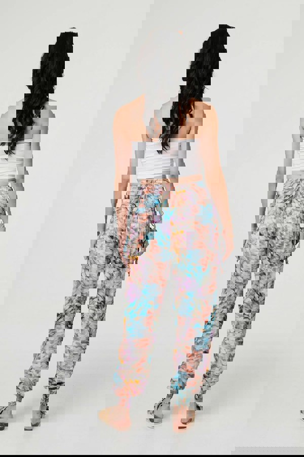 Blue | Printed High Waist Shirred Harem Pants
