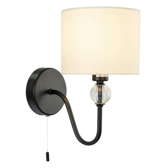 Happy Homewares Sleek Bedside Wall Light in Matte Black with Pull Switch and Shade