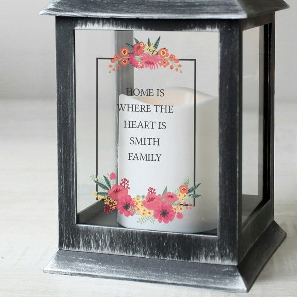 Personalised Memento Company Personalised Floral Rustic Black Lantern