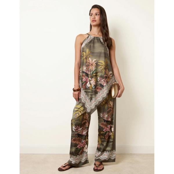 Blue Vanilla Palm Tree Print in Two Piece Set