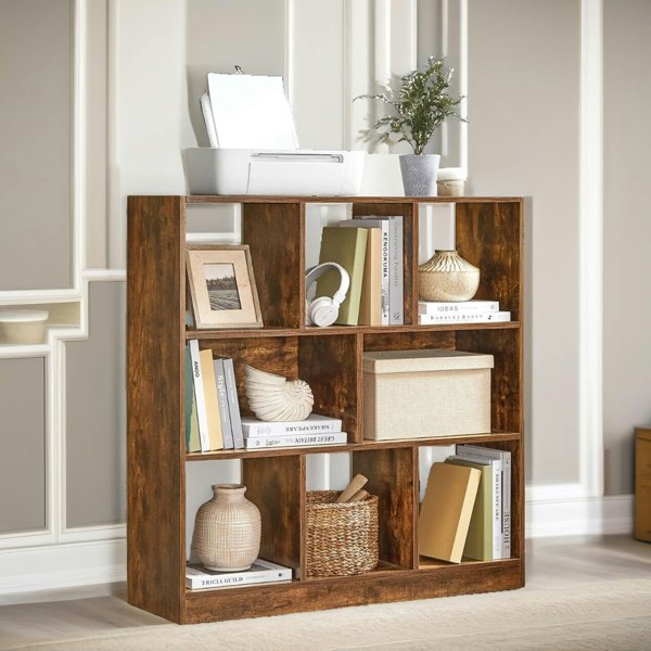 Rafaelo Mobilia Industrial 8 Compartment Book Shelf Rustic Brown