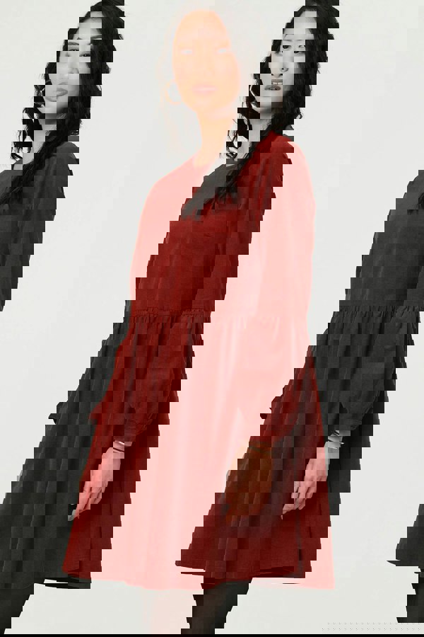 Rust | Relaxed Long Sleeve Short Smock Dress
