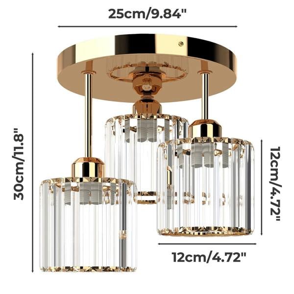 Emitto Crystal Ceiling Light 3 Light E27 Chandelier Semi Flush Mount Lamp Gold