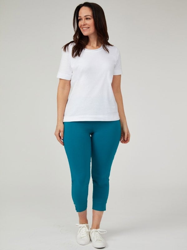 PennyPlain Cropped Bengaline Trousers - Teal