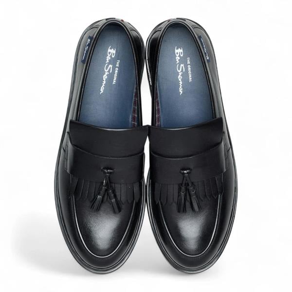 Ben Sherman Men's Black Leather Chunky Sole Tassel Loafer Shoes