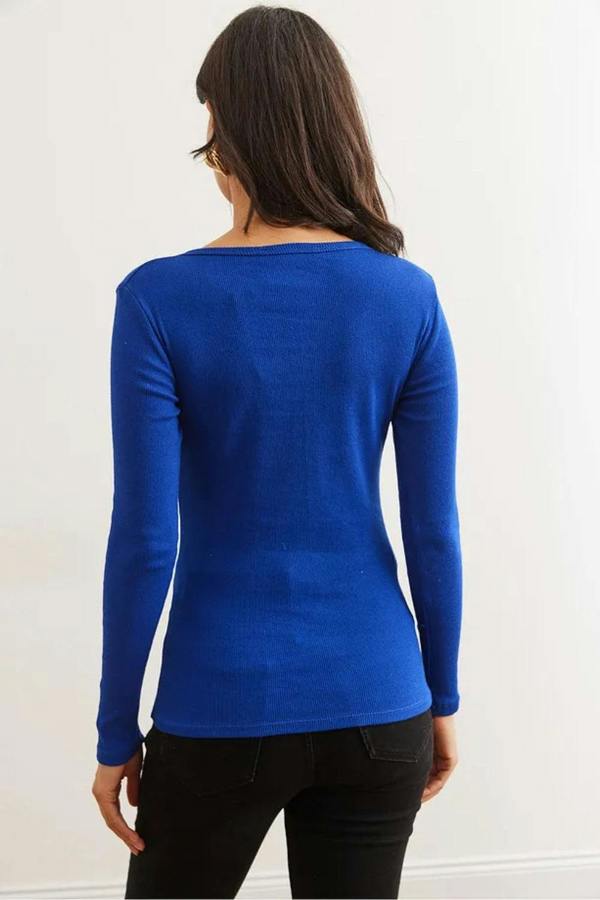 Hoxton Gal Button Placket Ribbed Blouse