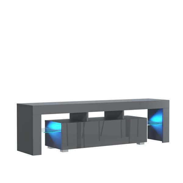 Mex Furniture 160cm TV Unit – Modern TV Stand Cabinet with Grey High Gloss Doors and Free LED