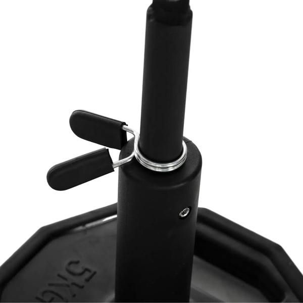 Black loading post with angled support arms and metal retaining ring