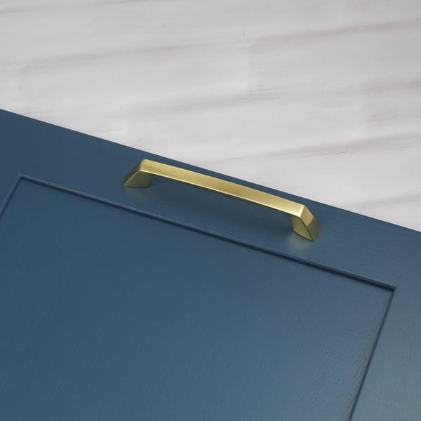 Handle & Home Brushed Brass Coordinating Tapered Handle, Cup Handle, and Coordinating Knob