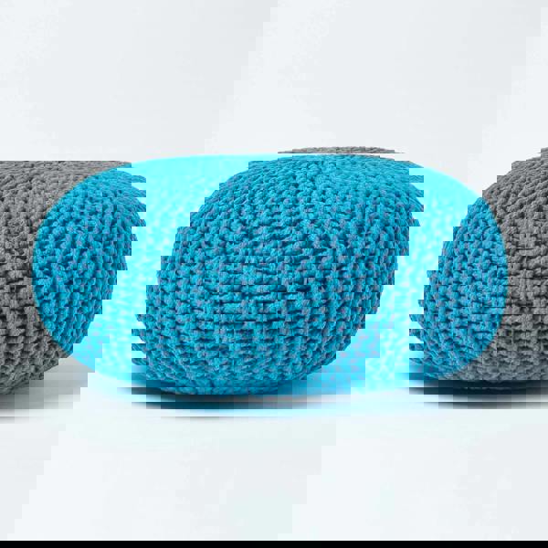 HOMESCAPES Large Round Cotton Knitted Pouffe Footstool