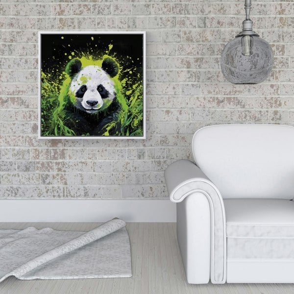 Warren Reed Green Splash Art Panda Face Framed Canvas