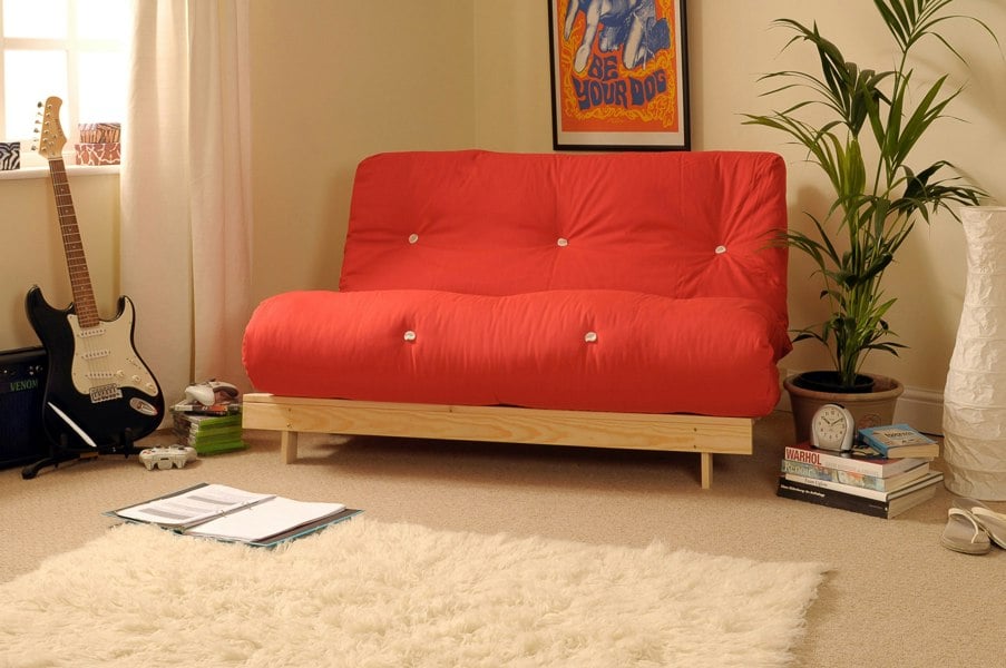 Comfy Living Wooden Futon sofa bed frame with a Luxury Mattress
